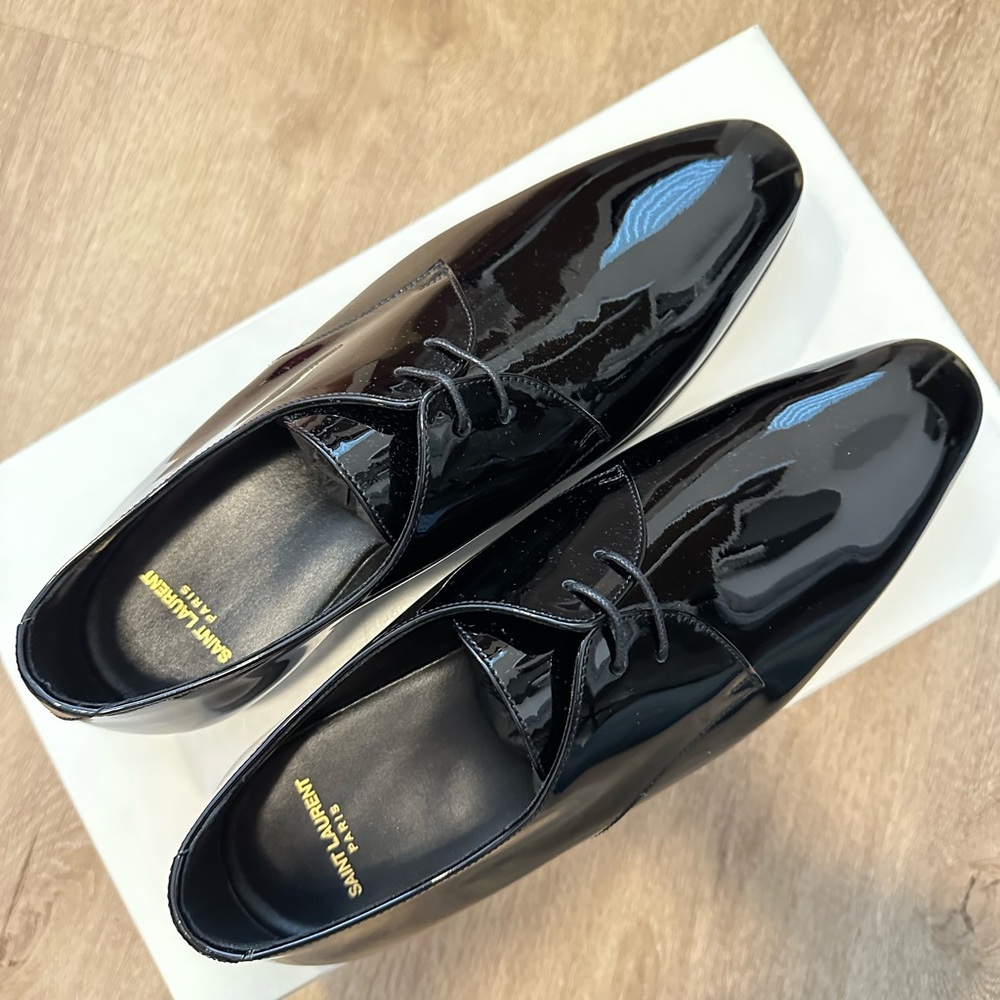 Saint Laurent Men’s Adrien Derbies in Glazed Leather